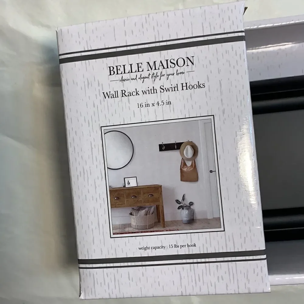 Belle Maison Decorator Wall Hook With Swirl Hooks 16 X 4.5 Organizer Hanger  NEW